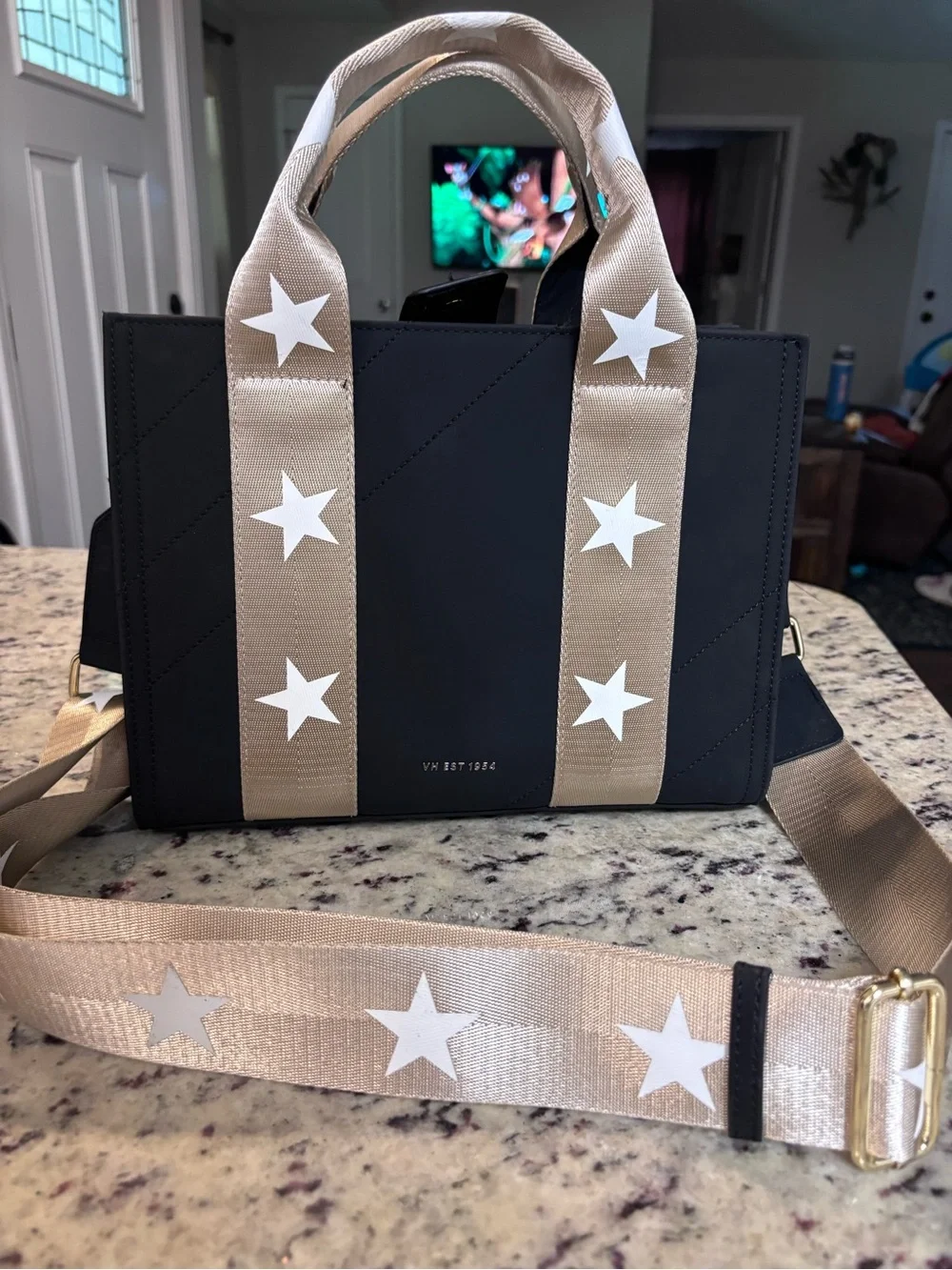Vintage Havana Black Star Purse with Shoulder Straps